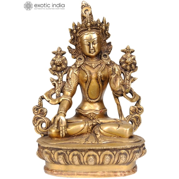 9" White Tara Brass Statue | Handmade Buddhist Deity Idol | Made in India