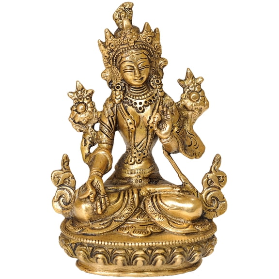 6" Tibetan Buddhist Goddess White Tara Statue in Brass | Handmade | Made in India