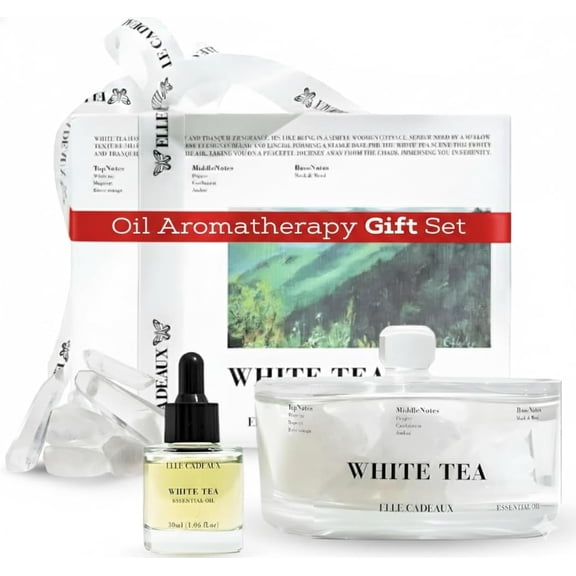 White Tea Crystal Oil Diffuser Set  Luxury Aromatherapy with Natural Stones | Spa Relaxation & Home Decor | 1.06oz