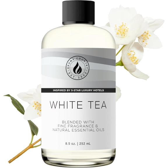 White Tea Diffuser Oil - Luxury Essential Oils for Diffuser Refill & Air Freshener Room Spray, Long-Lasting, Natural Home Fragrance and Hotel Scent for Diffusers & Machines (8.5 Fl Oz)