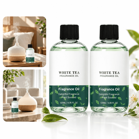 White Tea Fragrance Oil for Compatible Diffusers, 2 Pack, 120 mL / 4.06 fl oz Each, 240 mL Total, Home Fragrance for Indoor Spaces