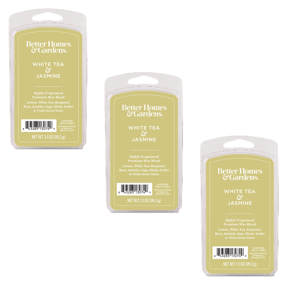 White Tea & Jasmine Premium Scented Wax Melts, Better Homes & Gardens, 3.5 oz (3-Pack)