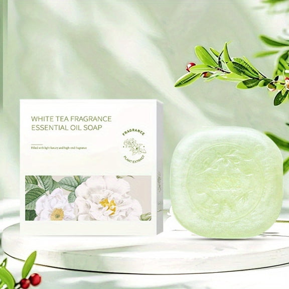 White Tea Oil Soap Bar Handmade Bath Soap for Body Cleansing - Long Lasting Light Daily Shower Soap for Men Women - Gentle Cleansing with Natural Ingredients - 100g Bar for Home Bathroom or Travel