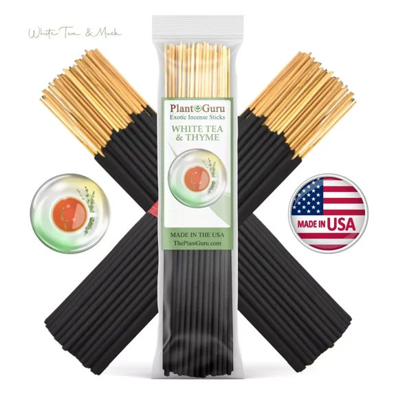 White Tea and Thyme Incense Sticks 7" Bulk - 1 Bundle 85 to 100 Sticks - Smooth and Clean Long Burn Time, 30 to 45 Minutes.