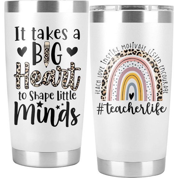 White Teacher Tumbler, Teacher Gifts For Women, Teacher Appreciation Week Gifts Birthday Gifts from Students, Back To School, Retirement, Christmas Teacher Gift Ideas, 20 Oz Cup