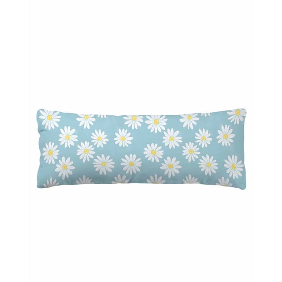 White Teal Daisy Body Pillow Cover 20 x 54 Inch Decorative Pillow Cover Spring Summer Floral Botanical Lumbar Pillowcase Seasonal Rectangle Cushion Case for Couch Sofa Bed Living Room