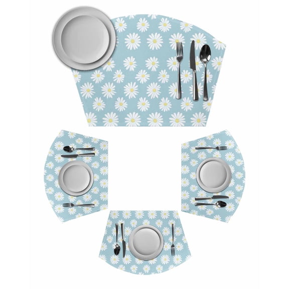 White Teal Daisy Round Placemats Set of 2, Spring Summer Floral Farmhouse Placemats for Round Dining Table Shape Wedge Placemats for Outdoor Indoor Wipeable Clean Table Place Mats