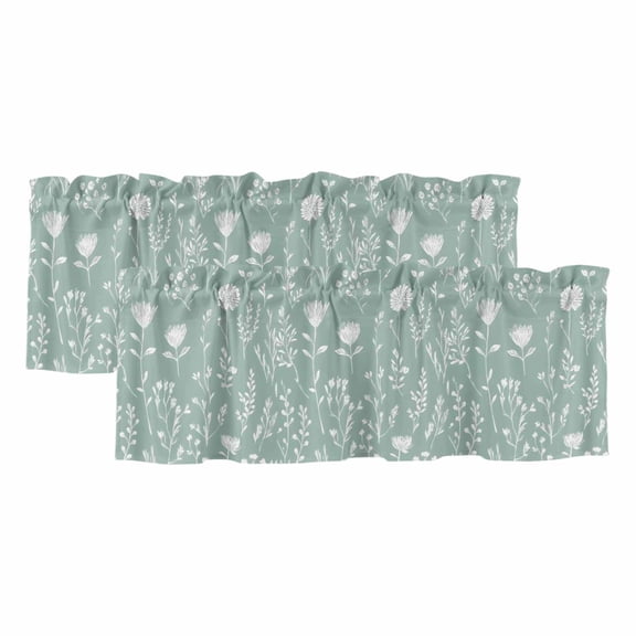 White Teal Spring Floral Valances for Windows, Decorative Rod Pocket Window Valance Curtains, Summer Flowers Botanical Short Curtain Drapes for Kitchen/Bathroom/Living Room, 2 Panels, 60" W x 18" L