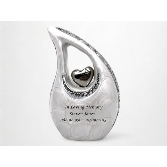White Teardrop Keepsake Urn: Miniature Memorial, Personalized Engraving