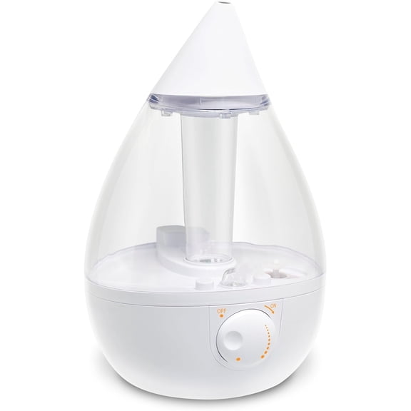 White Teardrop Ultrasonic Cool Mist Humidifier, 1 Gallon Auto Shut-Off for Large Room, Baby Nursery, Bedroom Office, Clear & White