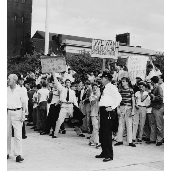 White Teen-Agers At Baltimore'S City Hall In Protest Against School Integration. One Of Their Signs Reads History (