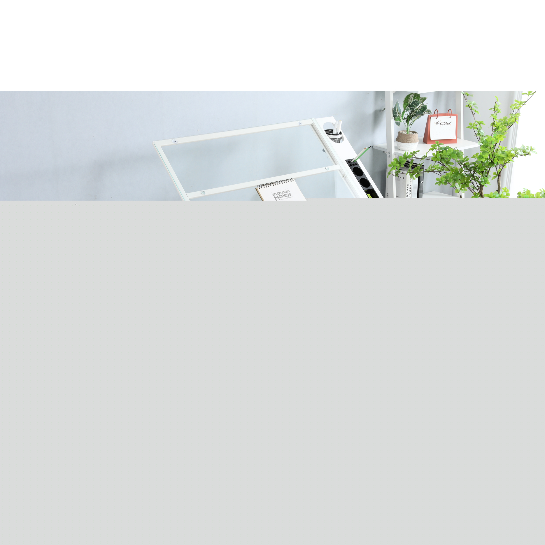 White Tempered Glass Drafting Table Chair - 0-75 Degrees Adjustable Angle, Feet, Storage For Artistic Creations & Supplies And Tabletop, 31.5"-49.5" Adjustable, , Art Materials