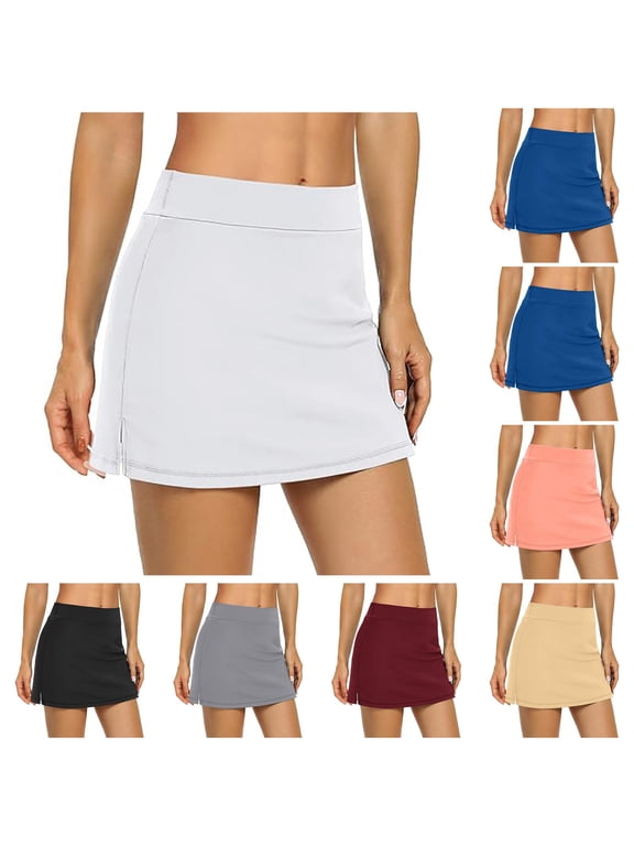 White Tennis Skirt for Women Side Slit Athletic Skorts for Women Built in Shorts Womens Skirts 2XL