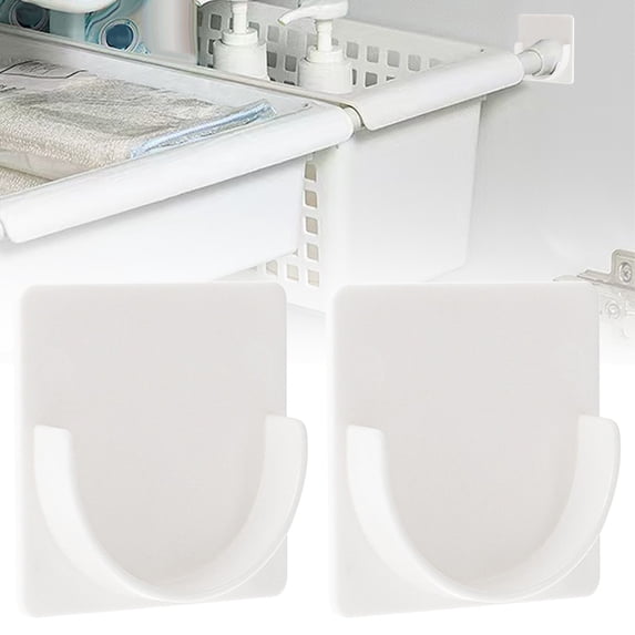 White Tension Rod Holder 2 Pack, No-Drill Adhesive Bracket, Sturdy Fixing Support for Curtains, Closet Dividers, Bathroom, Window Curtains & Shower Bars, By Cosmug
