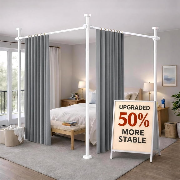 White Tension Room Divider Curtain Rod, Adjustable 72 to 200 Inch Width