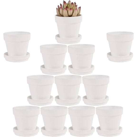 White Terra Cotta Pots with Saucer- 12-Pack Large Terracotta Pot Clay Pots 3'' Clay Ceramic Pottery Planter Cactus Flower Pots Succulent Pot with Drainage Hole