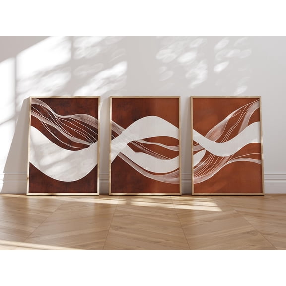 White Terracotta Wavy Print Abstract Minimalist Line Art Japandi Waves Wabi Sabi Decor Set 3 Stretched Canvas 8x12
