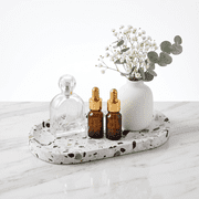 White Terrazzo Stone Vanity Tray for Bathroom Counter, 10"x5" Decorative Tray for Bathroom Vanity, Candles, Stone Jewelry Dish Tray