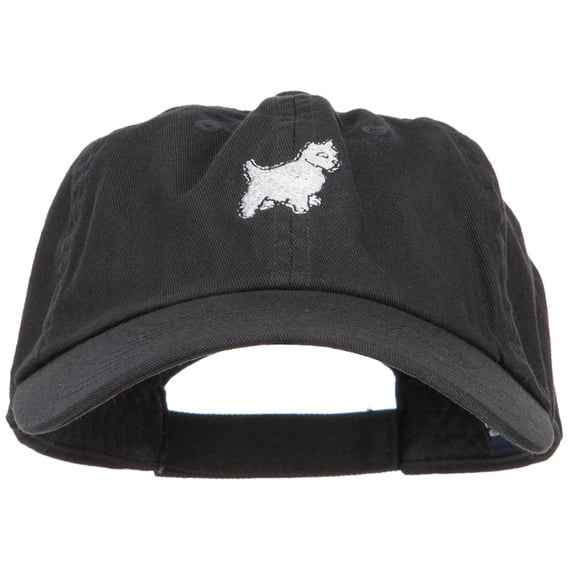White Terrier Dog Embroidered Low Cap - Black OSFM