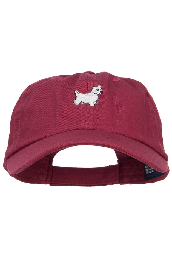 White Terrier Dog Embroidered Low Cap - Wine OSFM