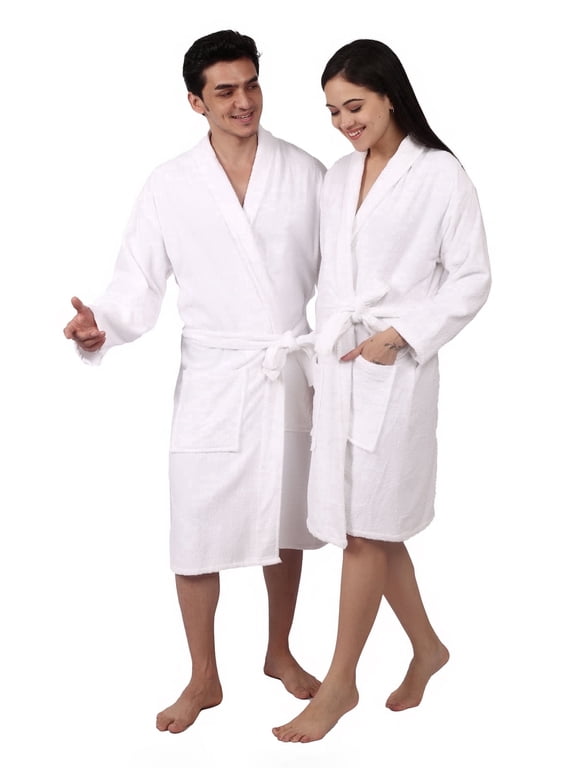 Terry Unisex Bathrobe, Soft & Absorbent, Large Size, White