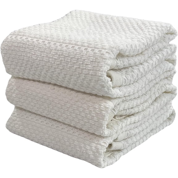 White Terry Cotton Kitchen Towels, Set of 3