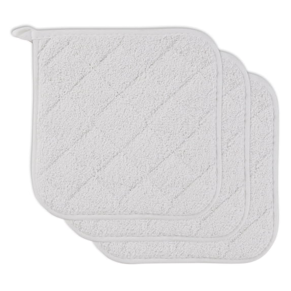 Contemporary Home Living Terry Cotton Kitchen Potholders - 7" - White - Set of 3