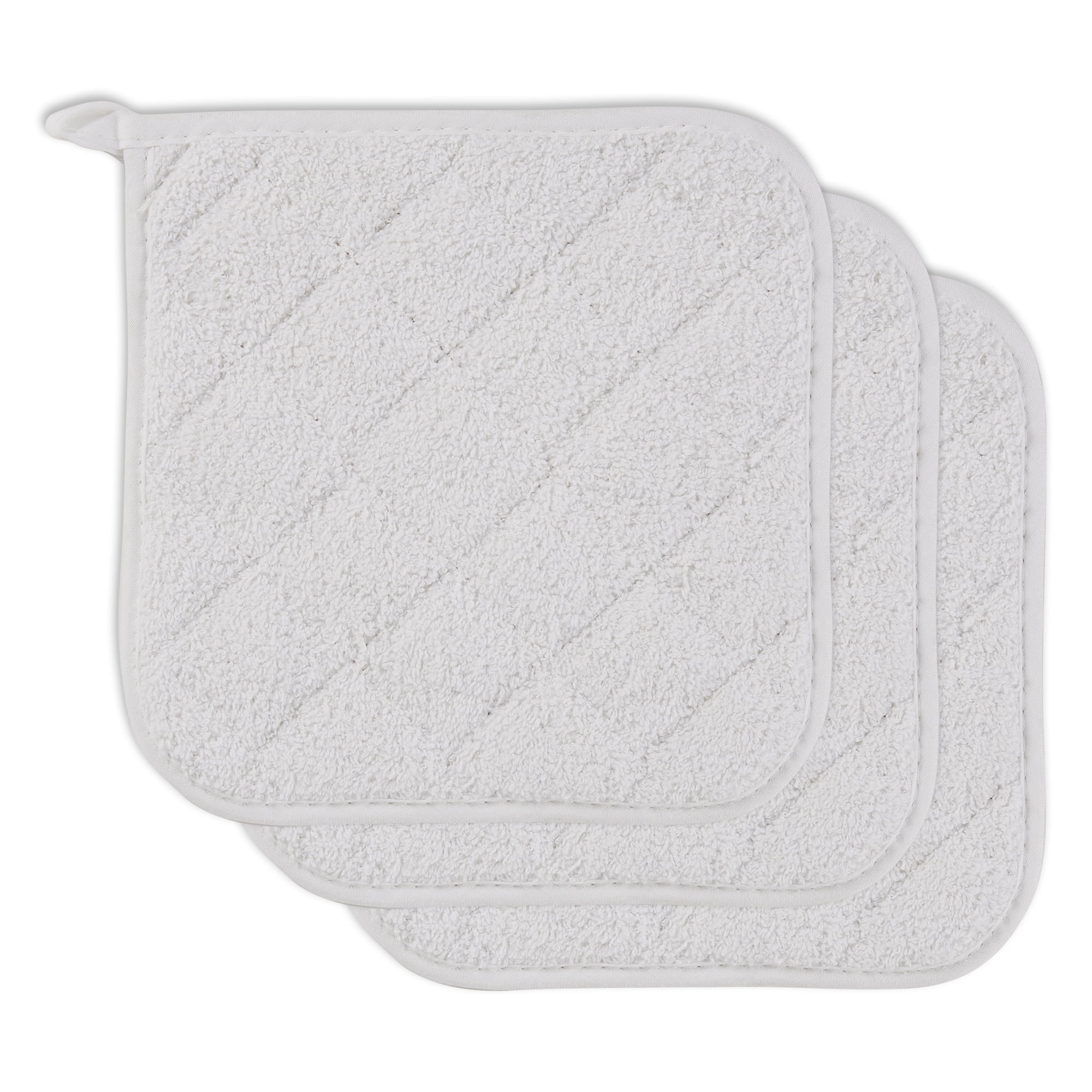 White Quilted Cotton Terry Pot Holder Set (3 Pieces)