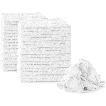 White Terry Rags 2lb Bulk Towel Rag Multipurpose 12x12 Inches 100% Cotton Ring Spun Cleaning Solution for Body Shops, Garages, Restaurants, Home, Bars (24 Pack)