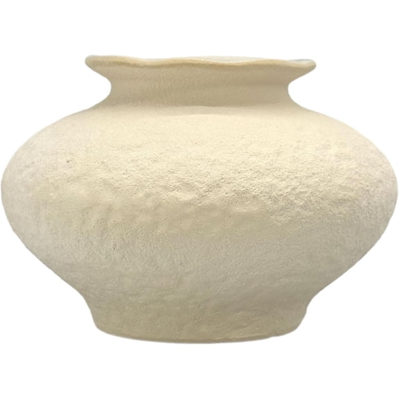 White Textured Ceramic Flower 9" D x 6.8" H Vase Oval Oblong Shape for Centerpiece - Home Decor Kitchen Living Room Bedroom Dining Room Table Gift