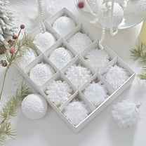 White Textured Christmas Ball Ornaments with Lace & Feather, Elegant Hanging Decor for Xmas Tree & Winter Scenes 12Pcs 8cm