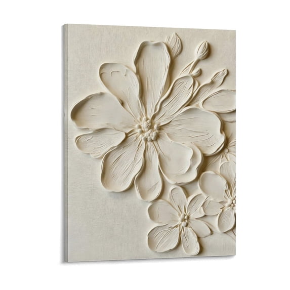 White Textured Flower Canvas Wall Art, Neutral Floral Abstract Print, Modern Minimalist Flower Artwork, Black and White Botanical Wall Decor for Living Room Bedroom