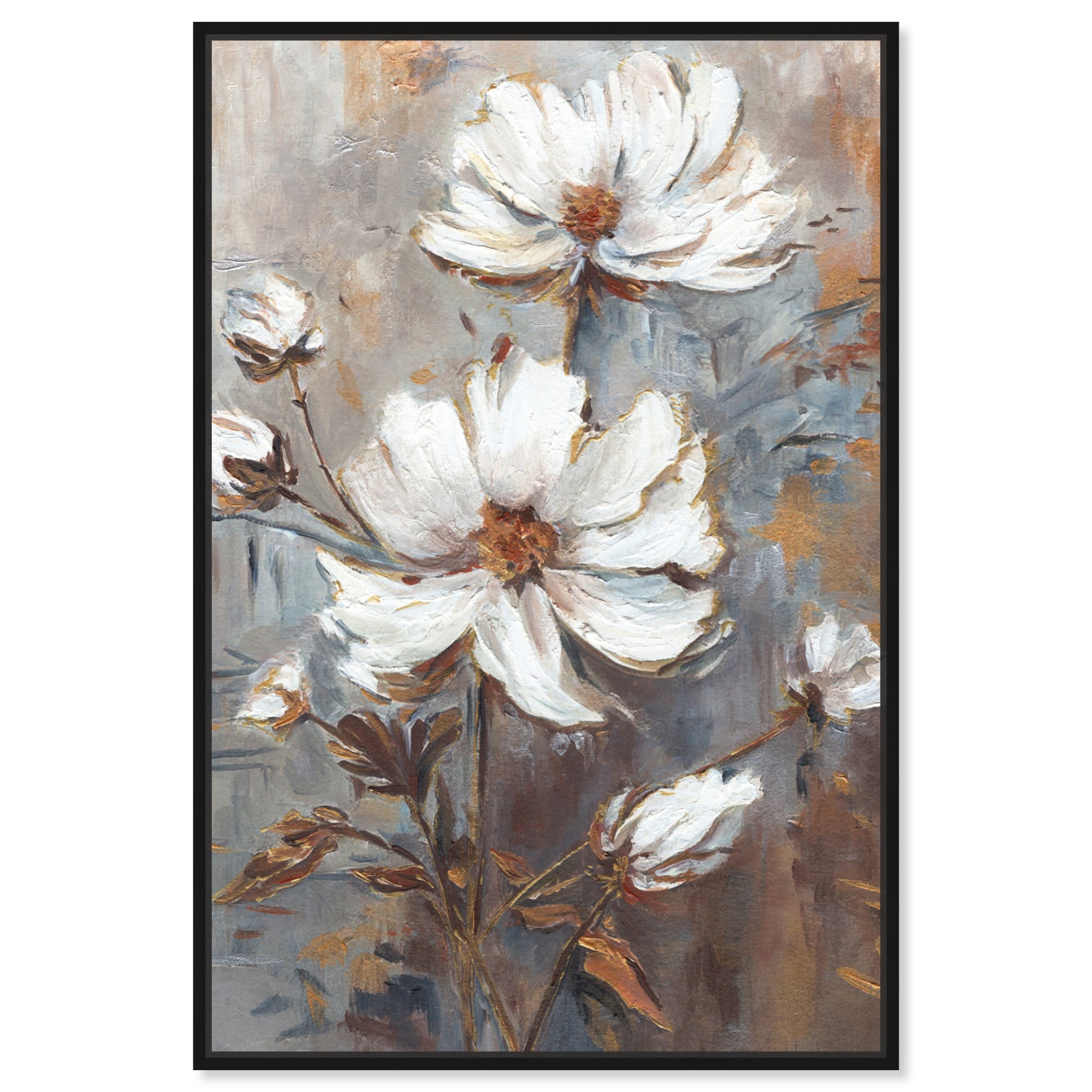 White Textured Flowers Canvas Elegant Floral Wall Art by Art
