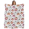 thumbnail image 1 of White Thanksgiving Throw Blanket, Flannel Fleece Blanket with Striped Design for Couch, Pink Pumpkins Abstract Farmhouse Soft Breathable All Season Plush Blankets for Sofa Office Chair 30"x40", 1 of 9