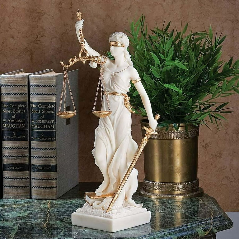 White Themis Greek Goddess Blind Justice Bonded Marble Statue