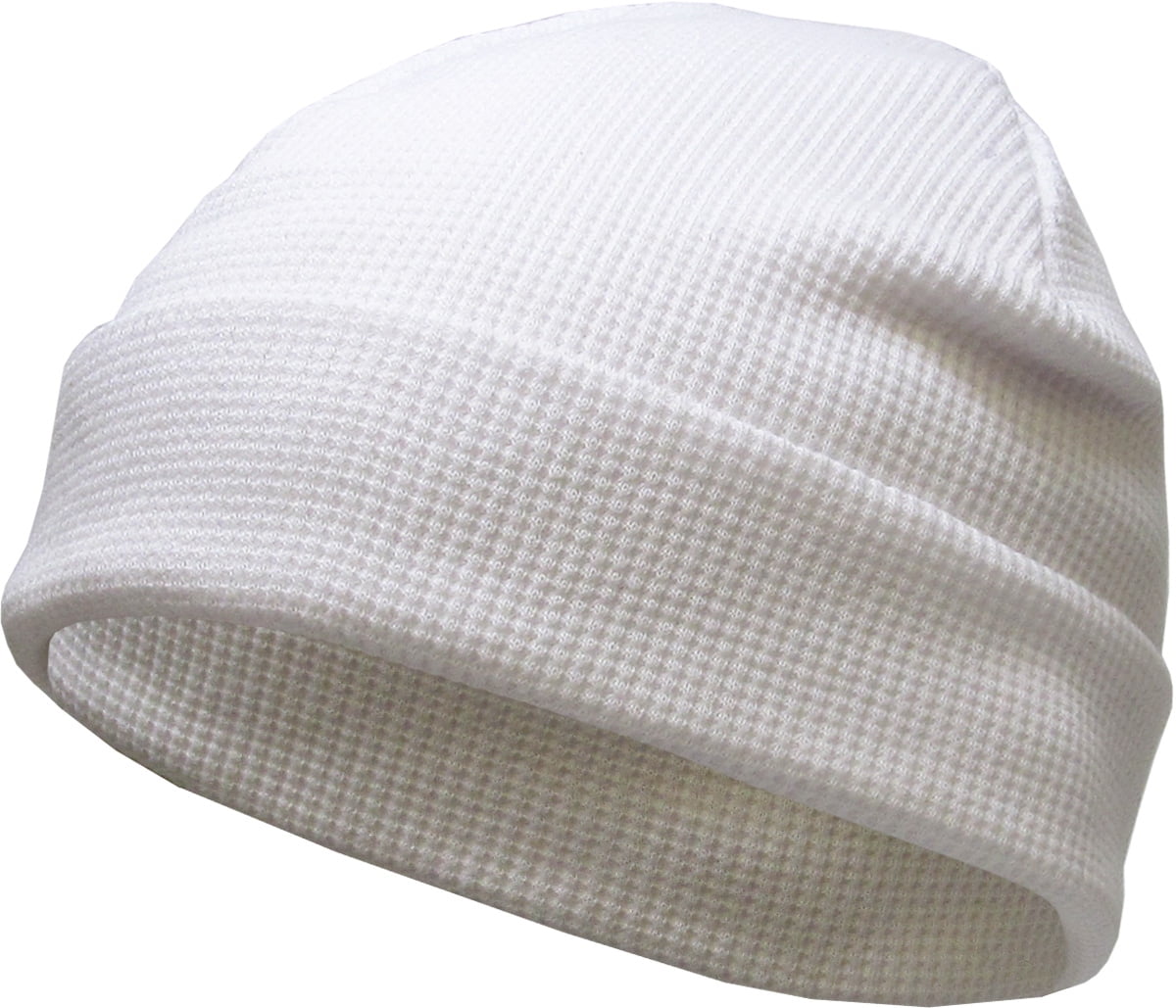 White Thermal Cotton Beanie Skull Cap Winter Ski Hat Cuffed Solid