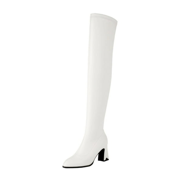 White Thick Heel Over The Knee Long Boots Platform Women Casual Fall Winter Fashion Trendy Personality Design
