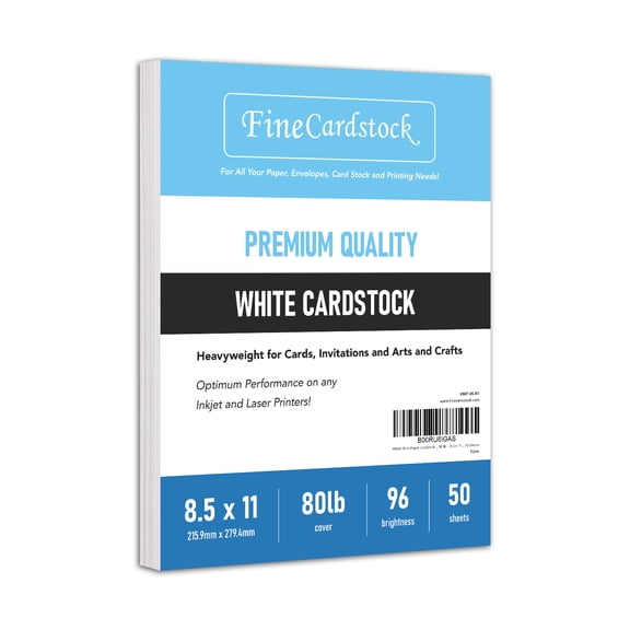 White Thick Paper Cardstock - for Brochure, Invitations, Stationary Printing | 80 lb Card Stock | 8.5 x 11 inch | Heavy Weight Cover Stock (216 gsm) 98 Brightness | 8 1/2 x 11 | 50 Sheets Per Pack