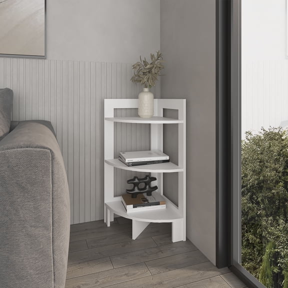 White Three-Tier Corner Shelf with Melamine Finish