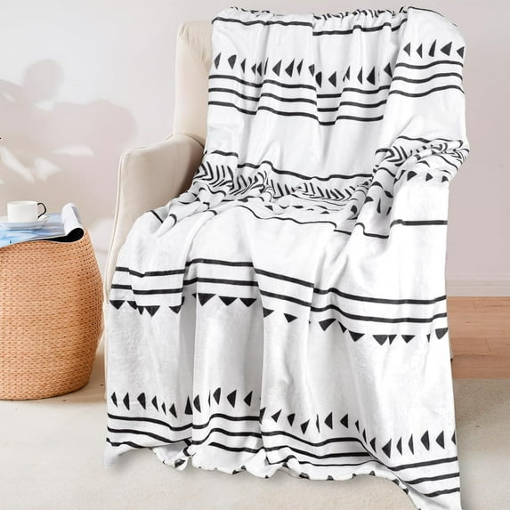 White Throw Blanket for Couch & Bed, Soft Cozy Warm Flannel Fleece Throw Blanket, Lightweight Farmhouse Throw Blanket for Indoor and Outdoor, 50X60 Inches