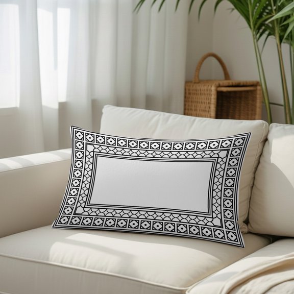 White Throw Pillow Covers, Boho Diamond Pattern Border Rustic Southwestern Decorative Lumbar Throw Pillowcase Cushion Cover with Smooth Hidden Zipper for Bedroom Sofa 12 x 20 Inches
