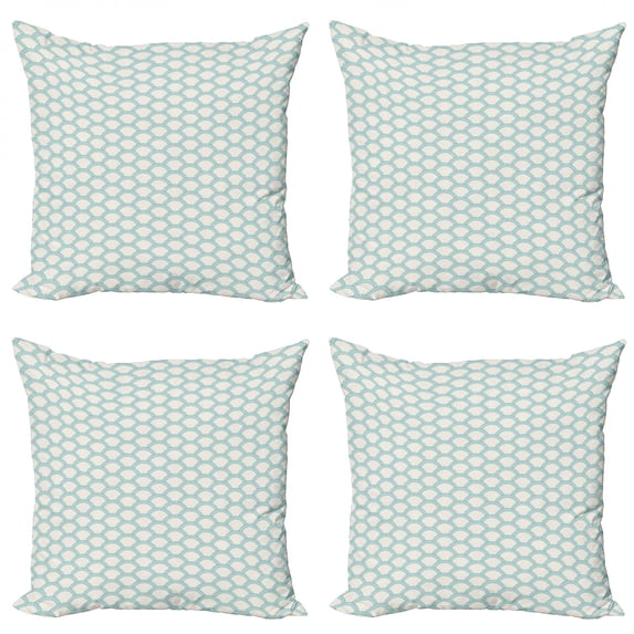 Ambesonne White Throw Pillow Cover 4 Pack, Simple Maritime, 16", Turquoise Cream