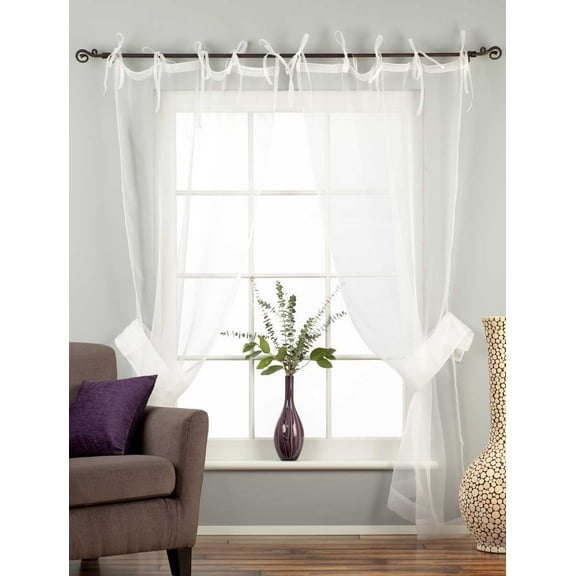 White Tie Top Sheer Tissue Curtain With Tie Back / Drape / Panel - 120" - Pair