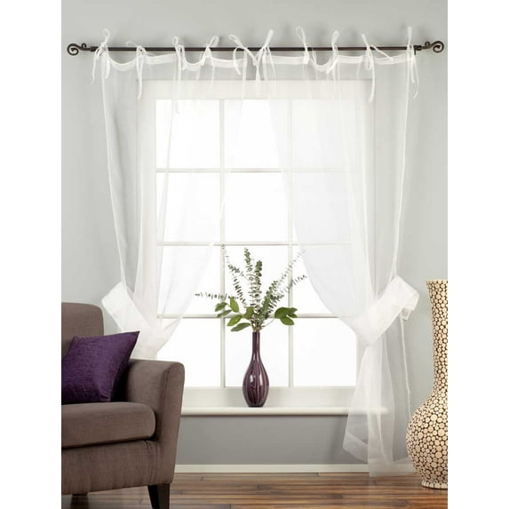 White Tie Top Sheer Tissue Curtain With Tie Back / Drape / Panel - 96" - Pair