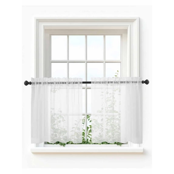 White Tier Curtains 24 Inch Length, Sheer Curtains for Bedroom Living Room Window Modern Simple White Backdrop Rod Pocket Voile Drapes Kitchen Curtains Small Half Window 27.5"x24" 2 Panels