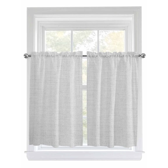 White Tier Curtains 45 Inches Long, Farmhouse Burlap Solid White Color Modern Linen Texture Window Treatment Curtain Drapes, Small Curtain Drapes for Bathroom Laundry Room, 27.5"x45", 2 Panels