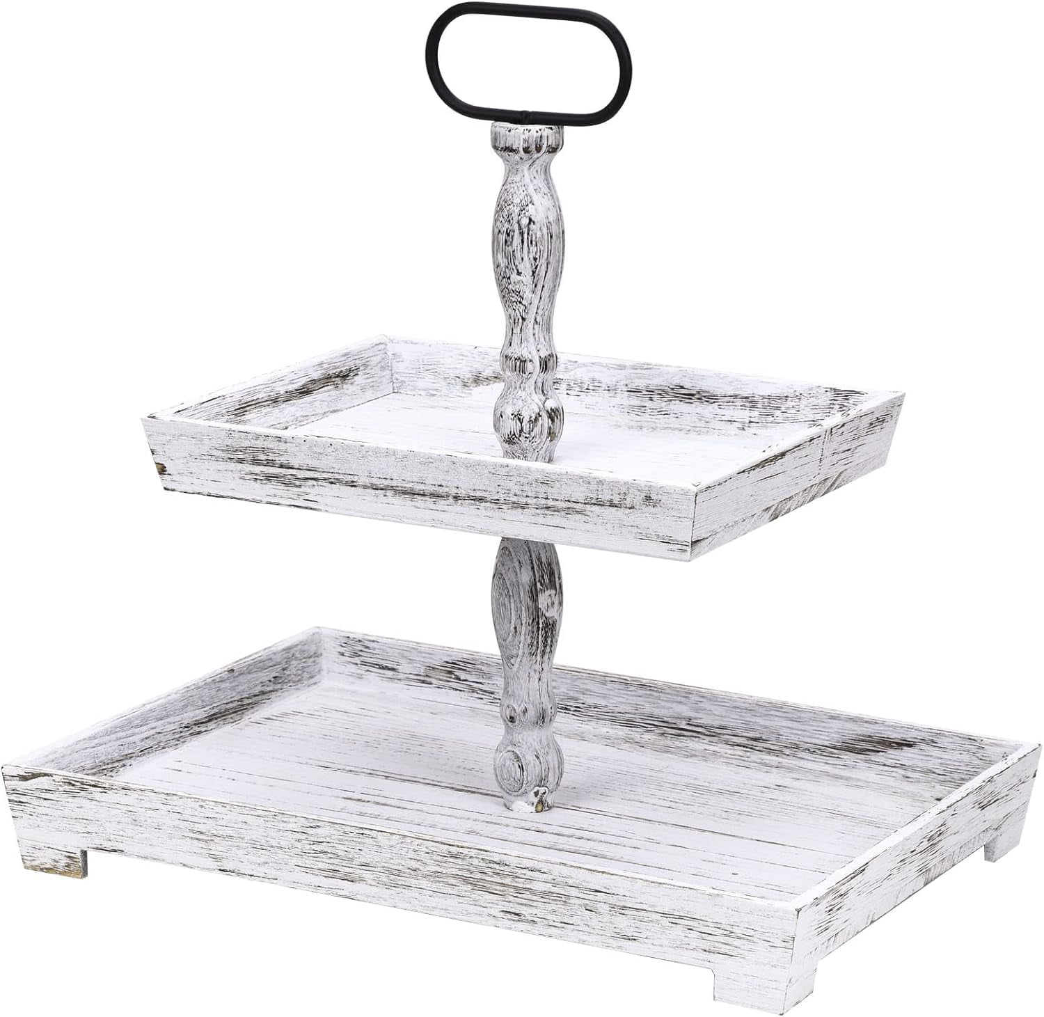 White Tiered Tray, Stand Farmhouse Decor Wood Two Tier Tray ,for