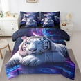 thumbnail image 1 of White Tiger 7 Pieces Bedding Set Twin,Purple Blue Starry Glitter Galaxy Mystic Bed in a Bag ,Natural Wild Animal Universe Wildlife Trippy Comforter Set with Sheets,Pillow Covers, 1 of 5