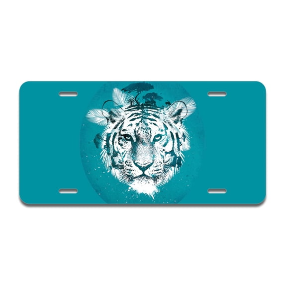 White Tiger Aluminum License Plate| License Plate 12" X 6" Fits Any Car, Truck, SUV, RV, or Trailer | Made in The USA