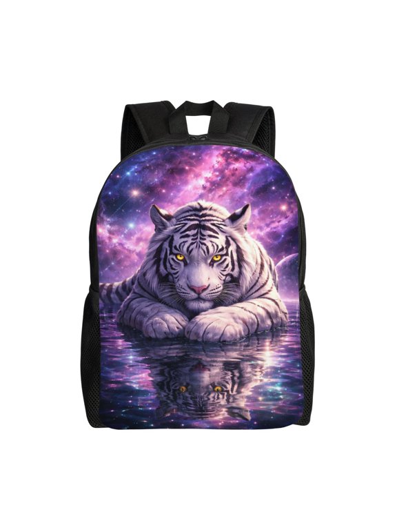 White Tiger Backpack Full Front Print Travel Laptop Bag for Men and Women